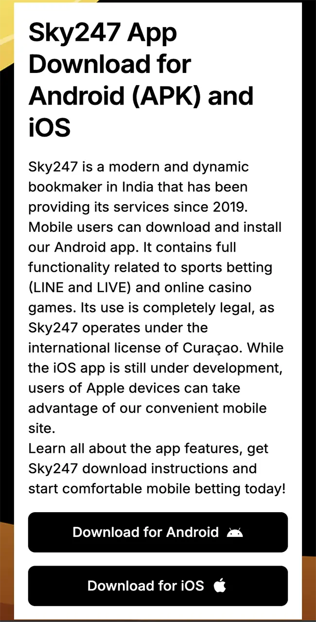 Follow the link to start downloading and installing the Sky247 app.