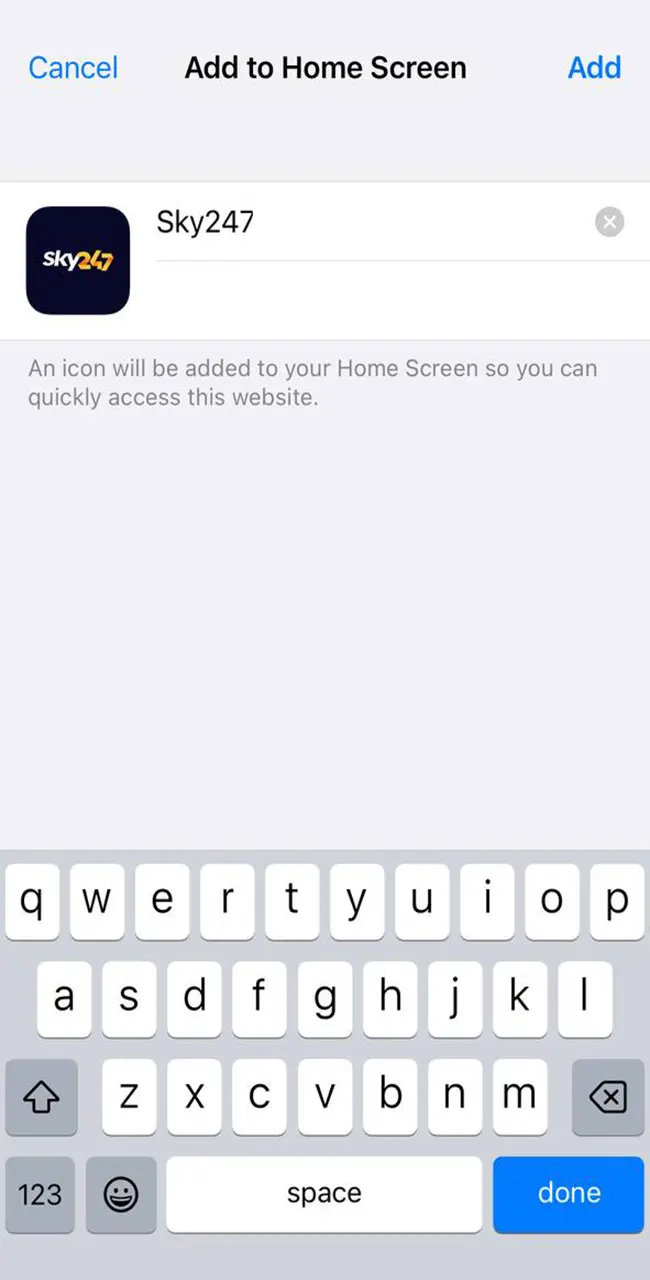 Add the Sky247 app to your iOS device's desktop and launch it.