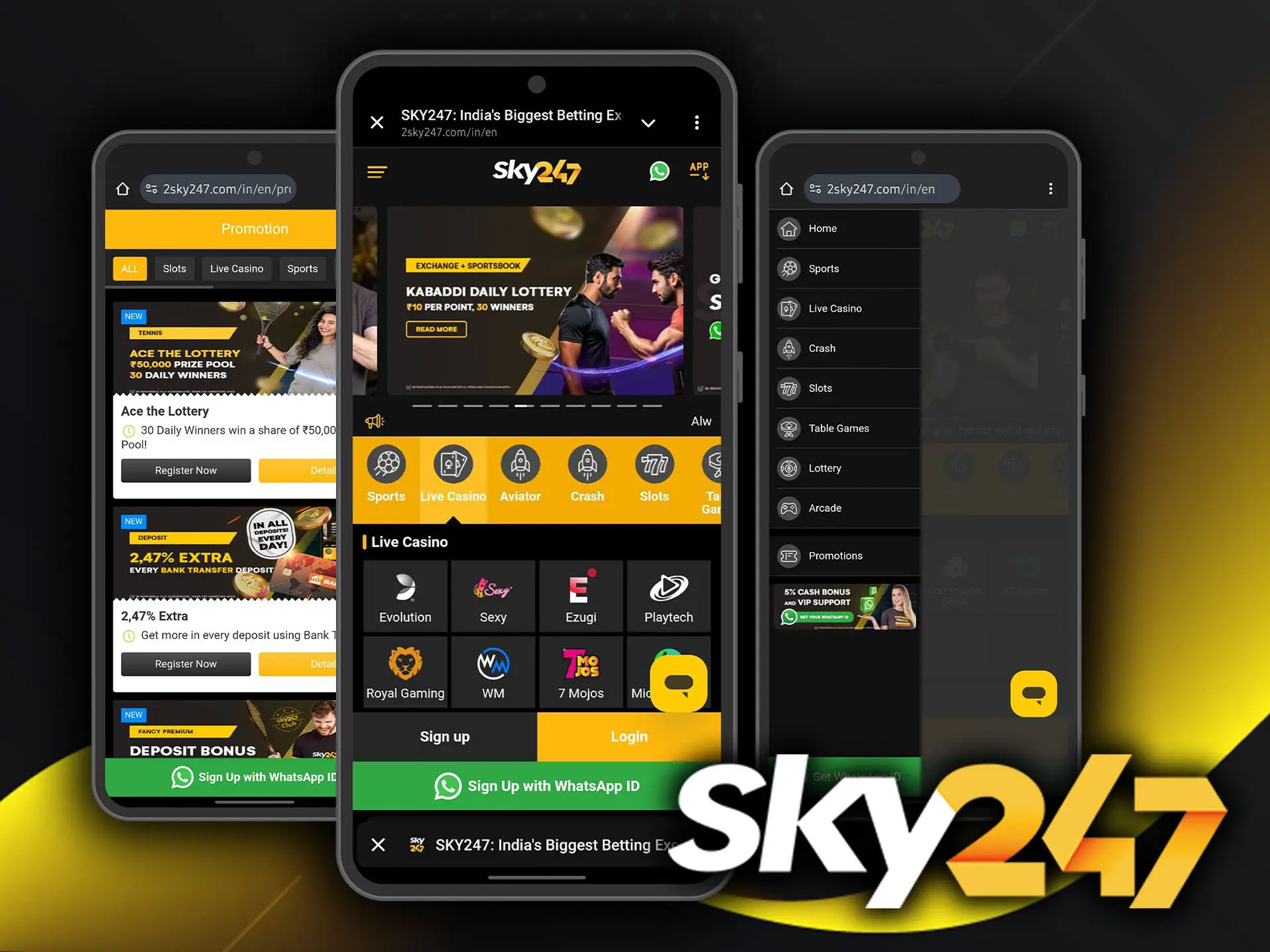 The mobile version of the Sky247 website is always stable and available for your bets and games.