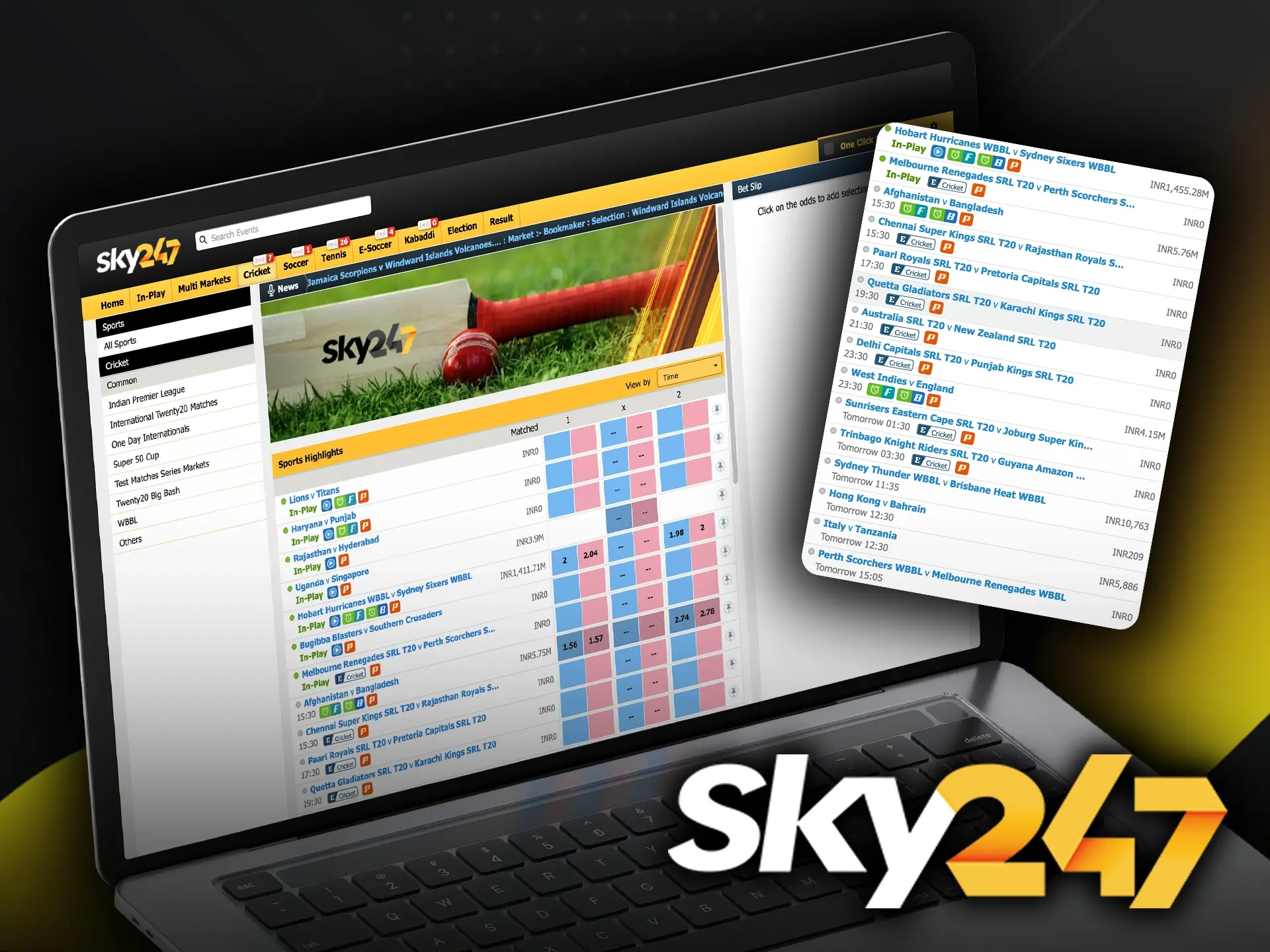 Get information on all cricket tournaments available for betting at Sky247.