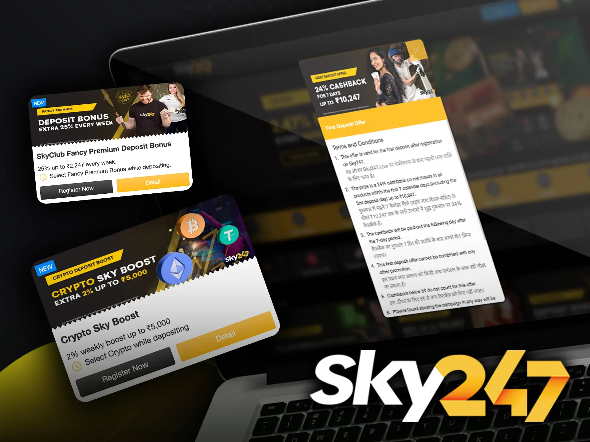 Don't forget the bonuses from Sky247 which will significantly increase your deposit and possible cricket bets.