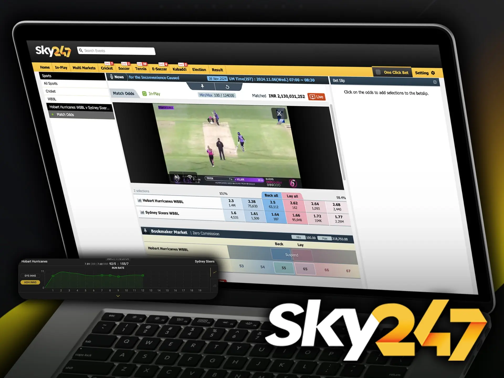 Watch live and don't forget to make your outcomes at Sky247 Casino.