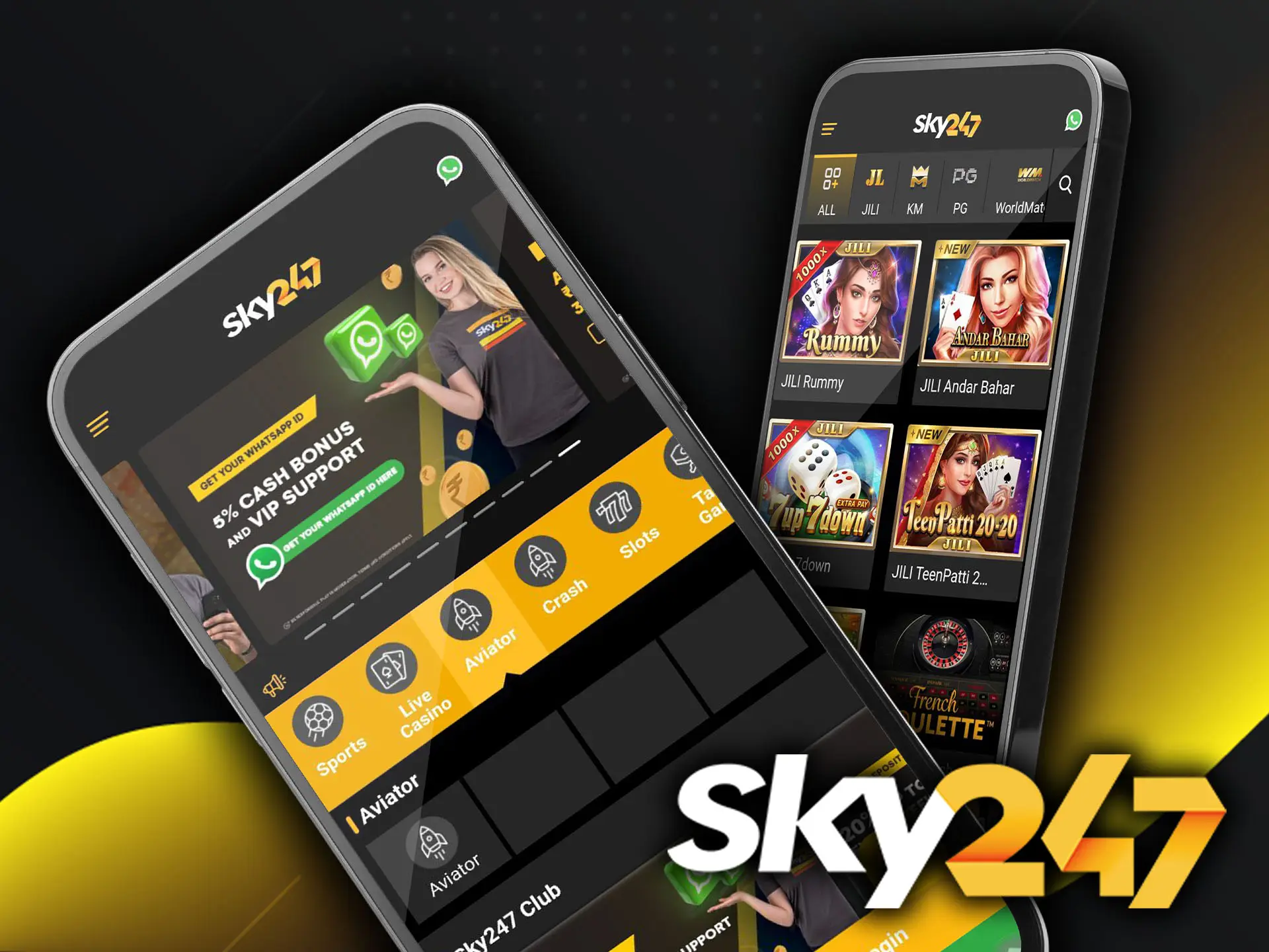 Download the fully licensed and secure Sky247 betting and casino games app.