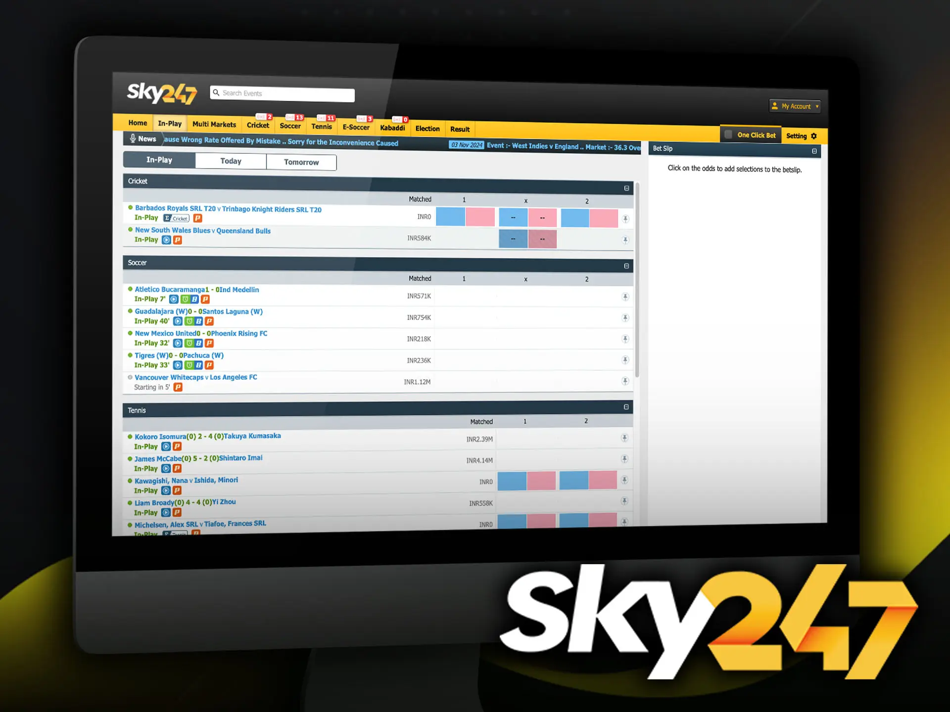 Check out the odds and betting odds in the Exchange section from Sky247 Casino.