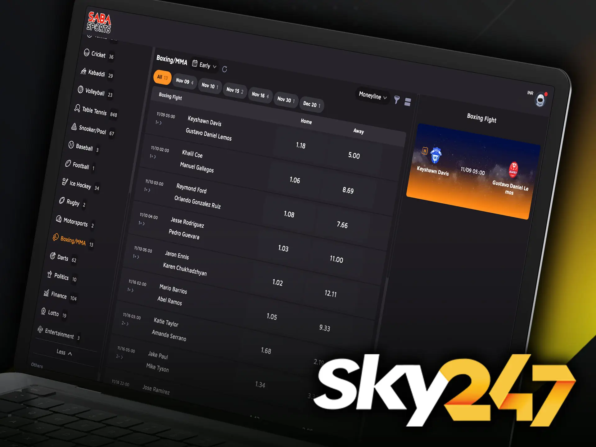 Place your bets on MMA champions and underdogs at Sky247.