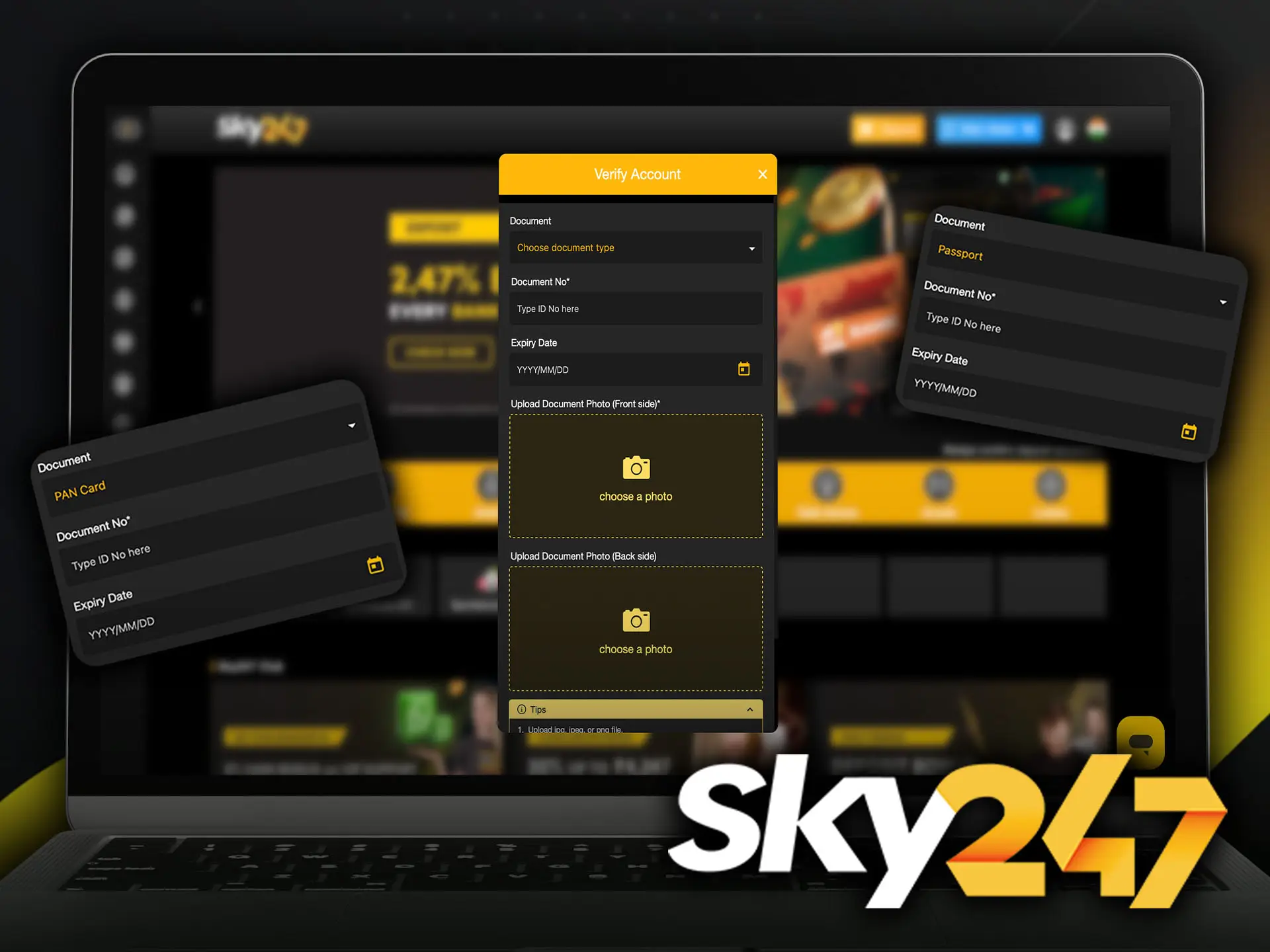 Confirm your identity at Sky247 Casino to get access to new features and instant withdrawals.