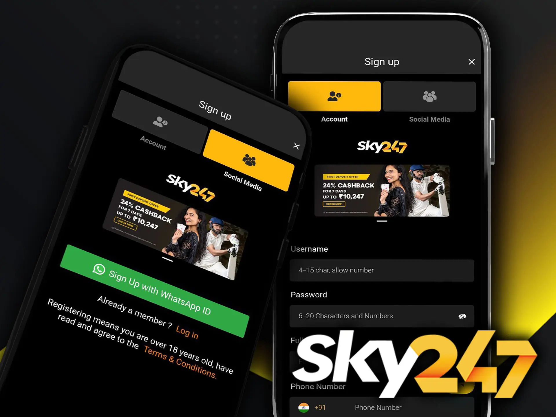 The Sky247 app will let you sign up in just a couple of clicks.